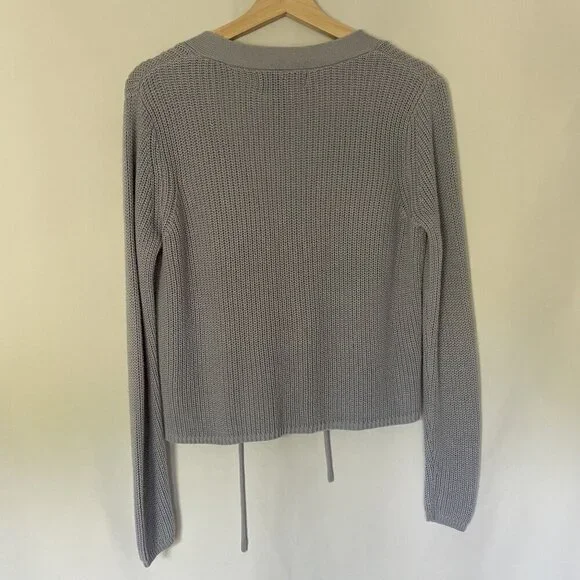 Forever 21 baby blue knit sweater v-neck style lace up front women's size small - Picture 8 of 9